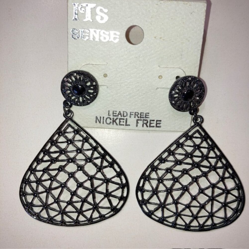 BLACK CAGE DESIGN DANGLE PIERCED EARRINGS